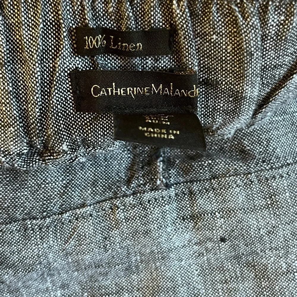 Catherine Malandrino Lagenlook Gray 100% Linen Wide Legs Elastic Waist Pants M